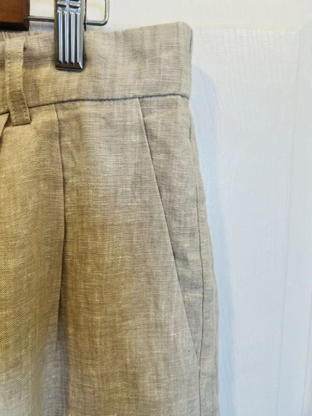 Quince 100% European Linen Pleated Trousers Size 14 Flax High Rise Pants Lined
